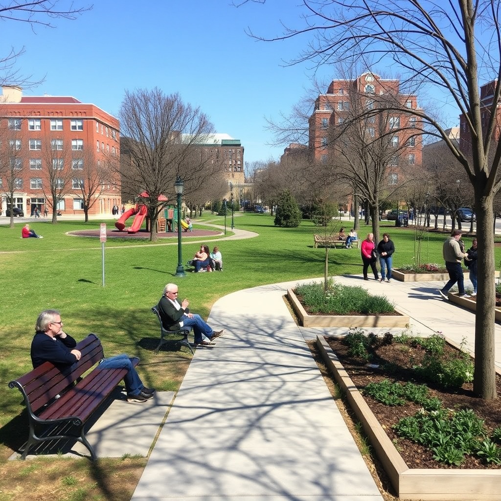 City park with people and greenery