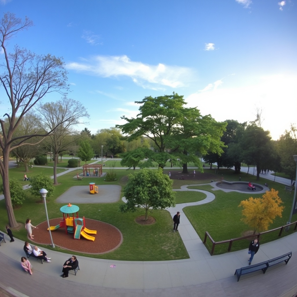 Public park with people