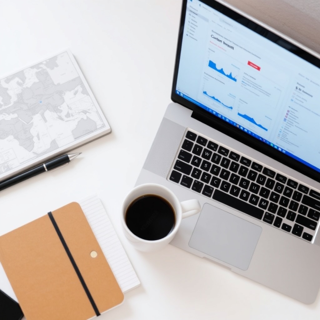 Desk with map and laptop representing site resources