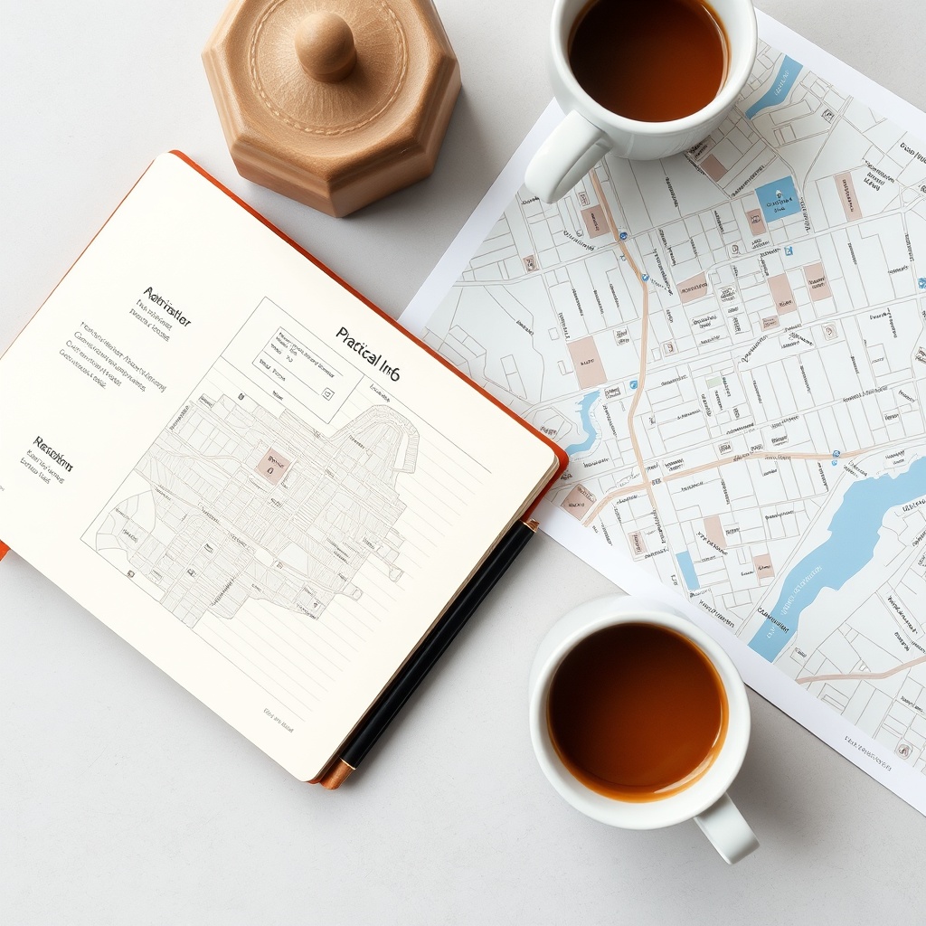 Desk with map and notebook